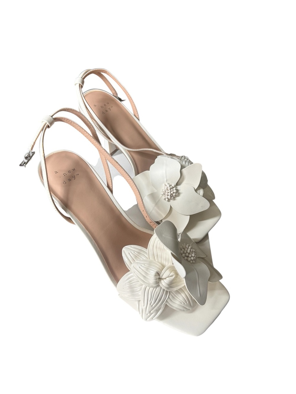 White Floral Slingback Heels - Women's Dress Sandals - Picture 3 of 4